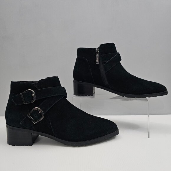 NEW Blondo Ankle Bootie Womens 10 Black Suede Waterproof Low Heel Fall Winter - Picture 3 of 13